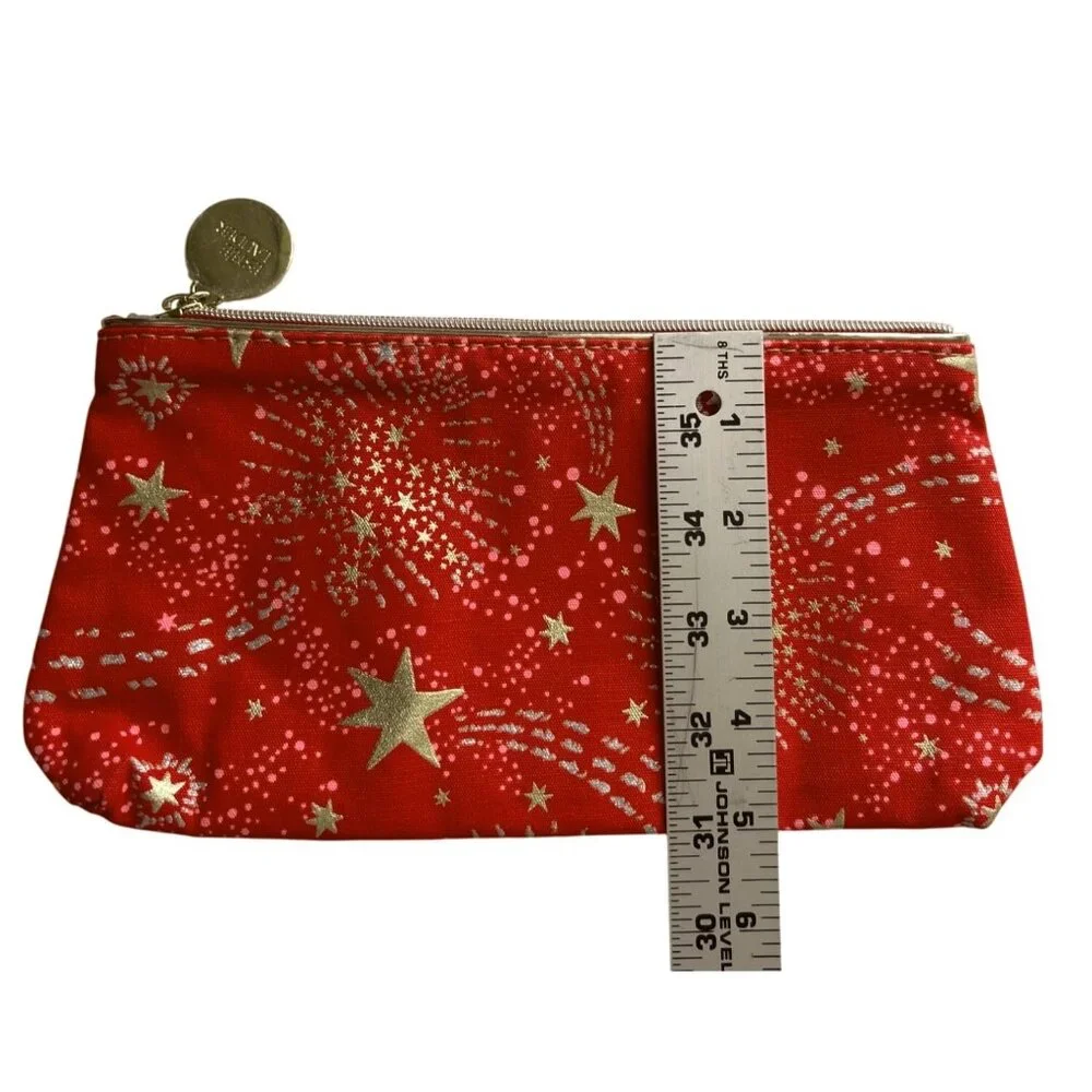 Estée Lauder Red & Gold Starburst Zip Top Cosmetic Bag + Bonus Lipstick